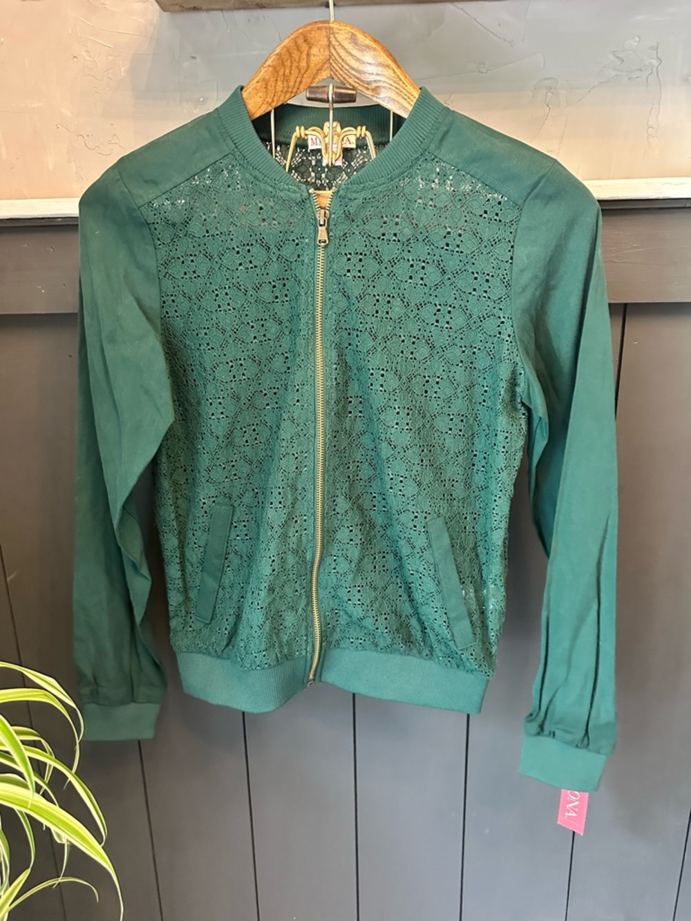 NEW Merona Green Teal Zippered Lace Bomber‎ Jacket sz S